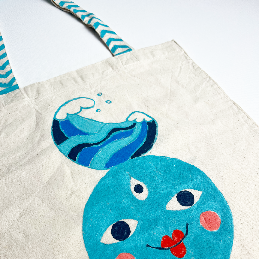 Hand-Painted Tote Bag – Blue Goddess Design
