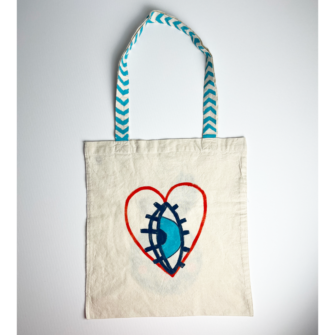 Hand-Painted Tote Bag – Blue Goddess Design
