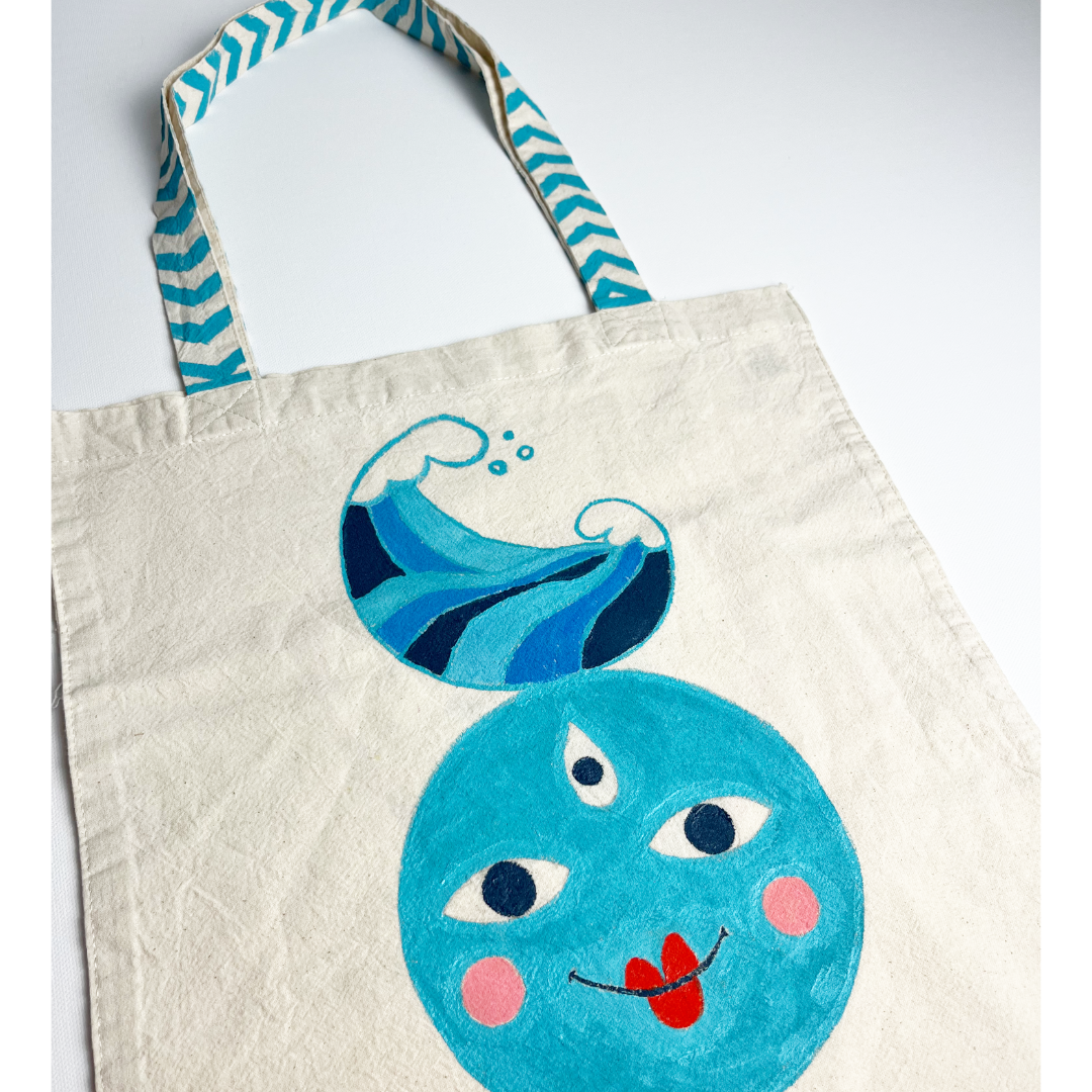 Hand-Painted Tote Bag – Blue Goddess Design