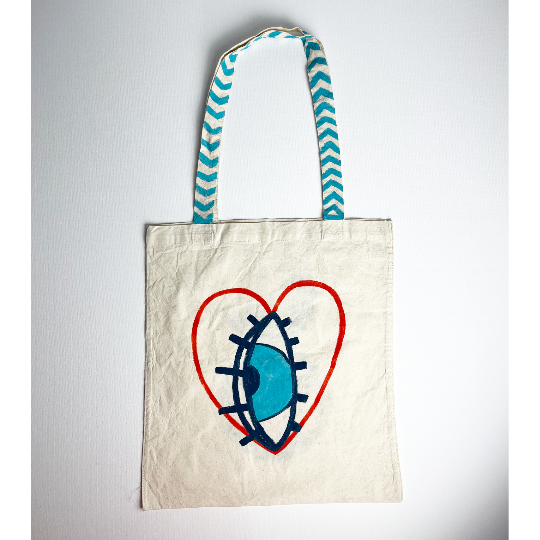 Hand-Painted Tote Bag – Blue Goddess Design