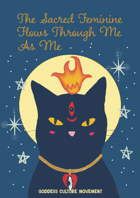 A3 Poster – Black Cat, Moon & Fire