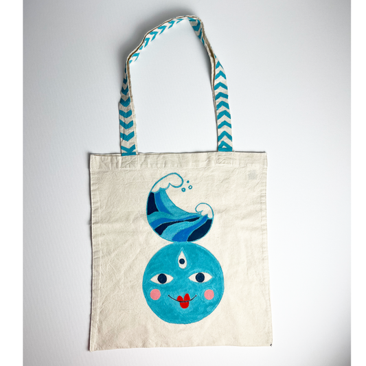 Hand-Painted Tote Bag – Blue Goddess Design