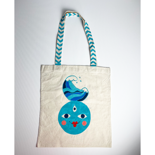 Hand-Painted Tote Bag – Blue Goddess Design